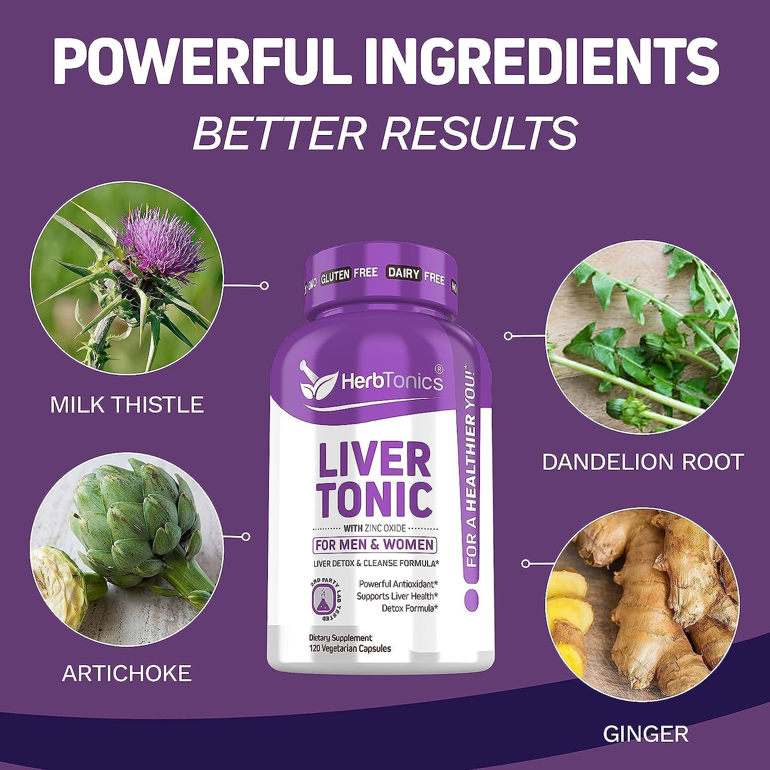 Herbtonics Liver Cleanse Detox: 20-in-1 Complex with Milk Thistle, Artichoke, Dandelion, Turmeric, Berberine | Supports Liver Health | 120 Vegan Capsules