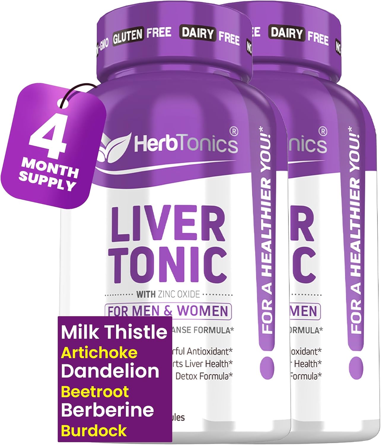 Herbtonics Liver Cleanse Detox Complex - 20-in-1 Formula with Milk Thistle, Artichoke, Dandelion, Turmeric, Berberine - 240 Vegan Capsules