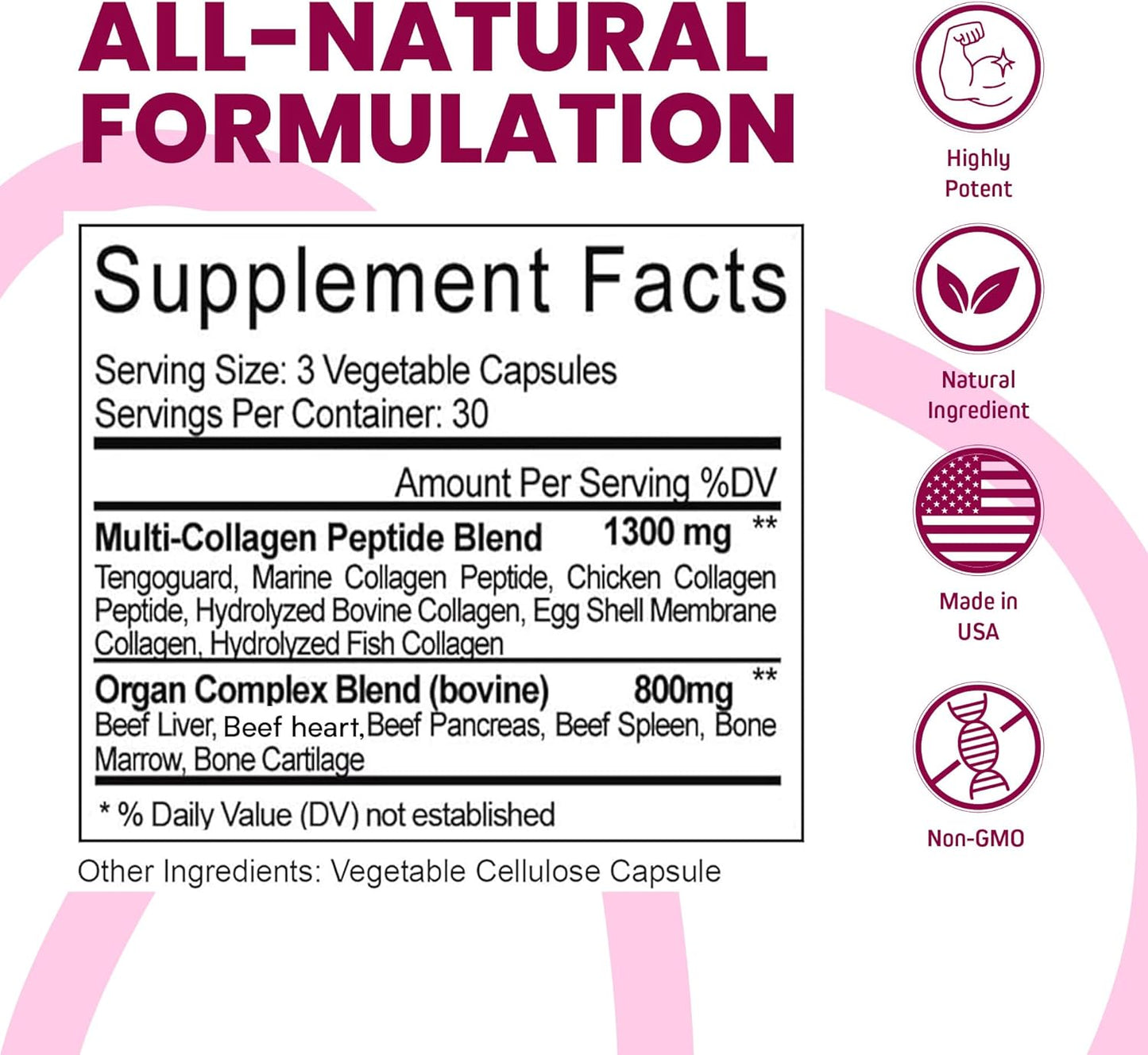 Herbtonics Multi Collagen Complex with Bone Broth Protein Peptides - Supports Hair, Skin, Nails, and Joints - 90 Pills