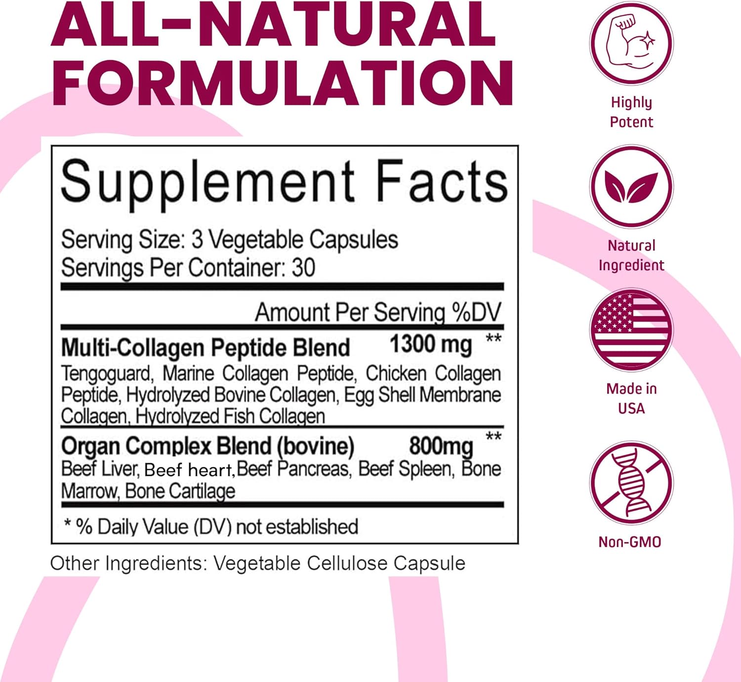 Herbtonics Multi Collagen Complex with Bone Broth Protein Peptides - Supports Hair, Skin, Nails, and Joints - 90 Pills