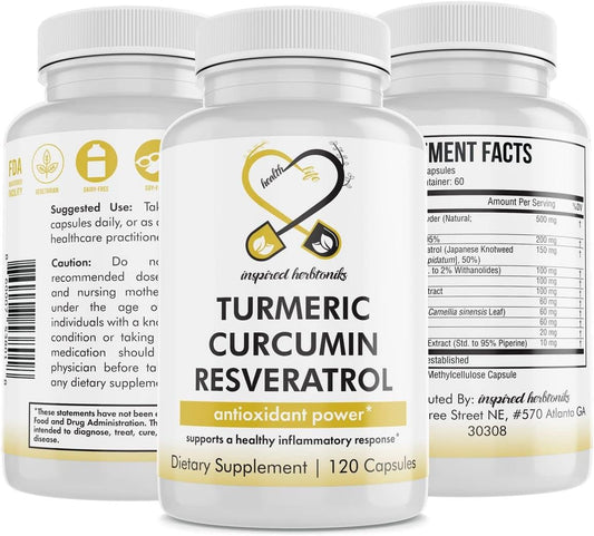Herbtoniks Turmeric Curcumin Resveratrol Supplement - Antioxidant Support, Immune System Booster - 120 Vegan Capsules