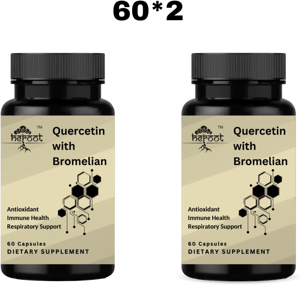Heroot Quercetin and Bromelain Capsules 500mg - Non-GMO Respiratory Support for Overall Health (60 Capsules)