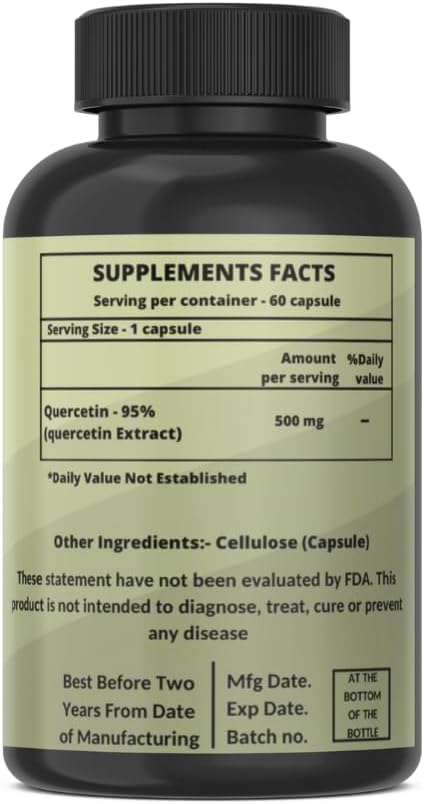 Heroot Quercetin Extract Capsules - Non-GMO, Gluten-Free, Vegetarian - Promotes Overall Health, Strength, and Energy - 60 Capsules