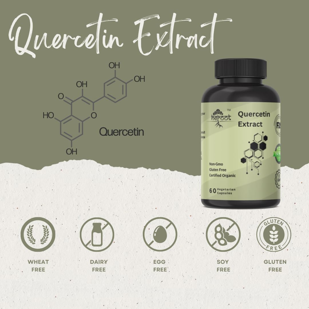 Heroot Quercetin Extract Capsules - Non-GMO, Gluten-Free, Vegetarian - Promotes Overall Health, Strength, and Energy - 60 Capsules