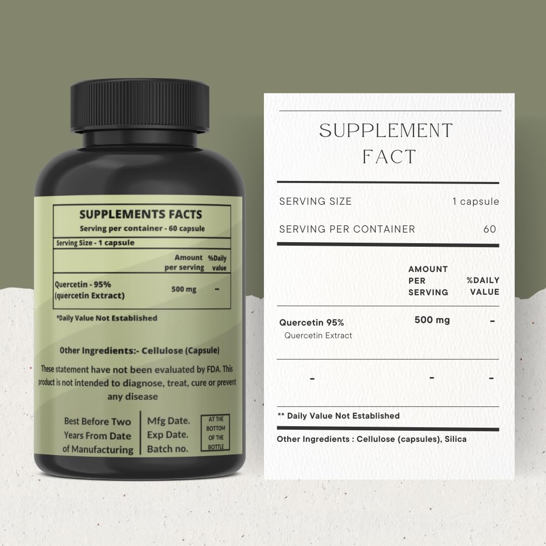 Heroot Quercetin Extract Capsules - Non-GMO, Gluten-Free, Vegetarian - Promotes Overall Health, Strength, and Energy - 60 Capsules