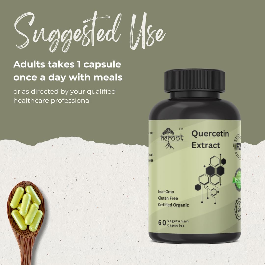 Heroot Quercetin Extract Capsules - Non-GMO, Gluten-Free, Vegetarian - Promotes Overall Health, Strength, and Energy - 60 Capsules