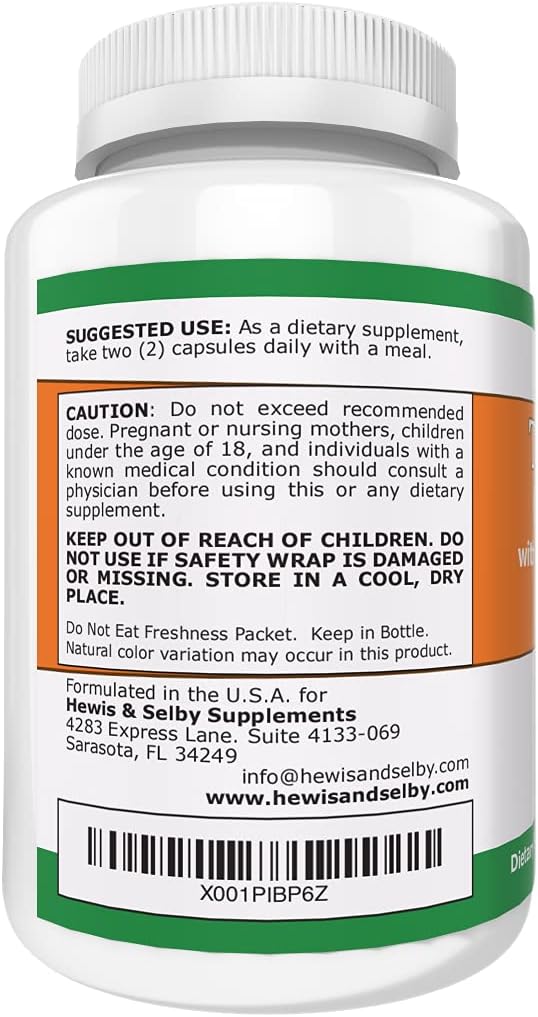 Hewis & Selby Turmeric Ginger Curcumin Capsules - 1600mg with Black Pepper Extract - 60 Veggie Caps - USA Made - Joint Pain & Inflammation Support