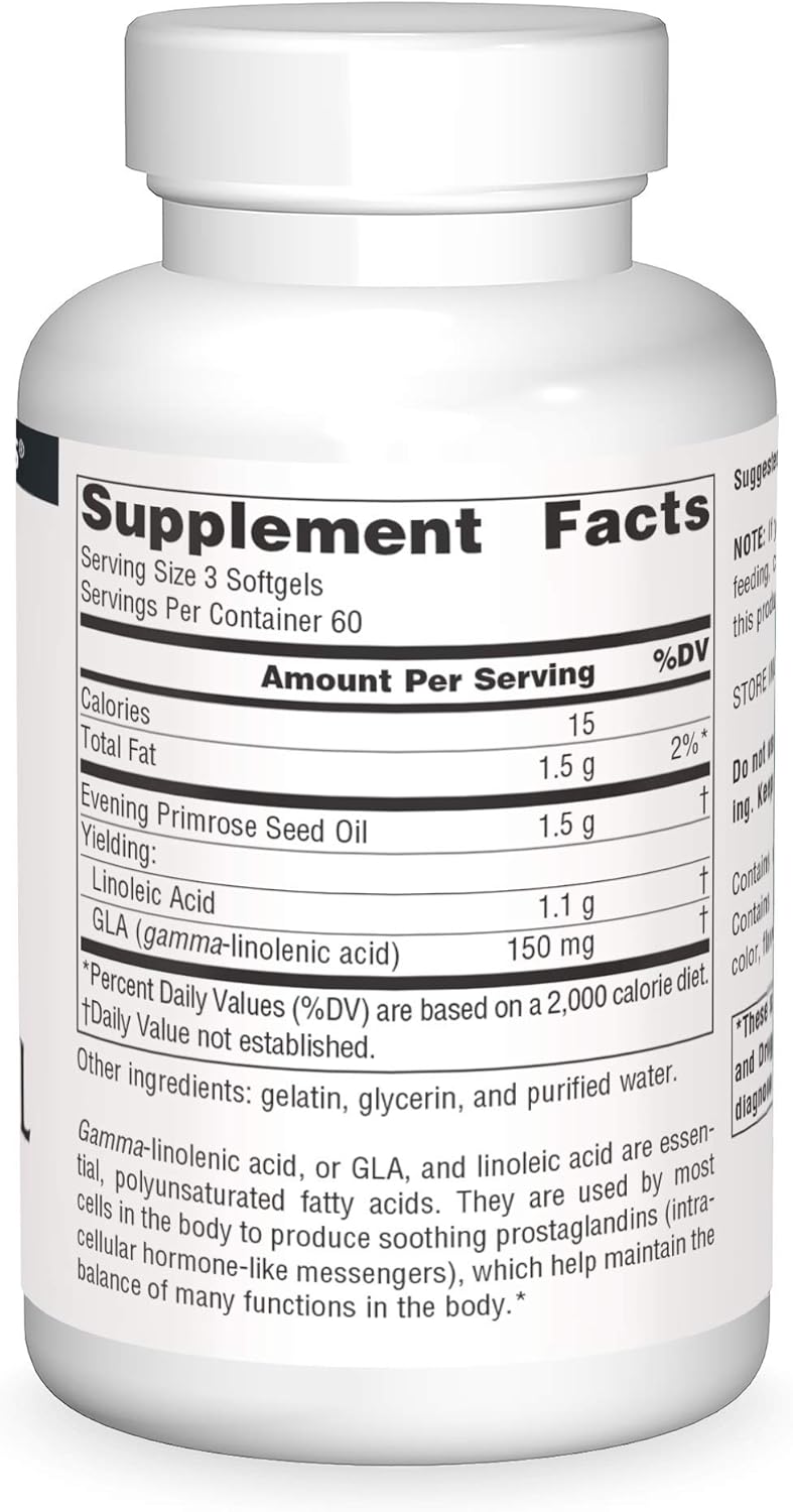 Hexane-Free Evening Primrose Oil Softgels - 500mg - High GLA Yield - Cold-Pressed - 180 Count
