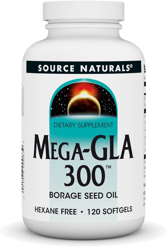 Hexane-Free Source Naturals Mega-GLA 300 Borage Seed Oil Softgels - 120 Count