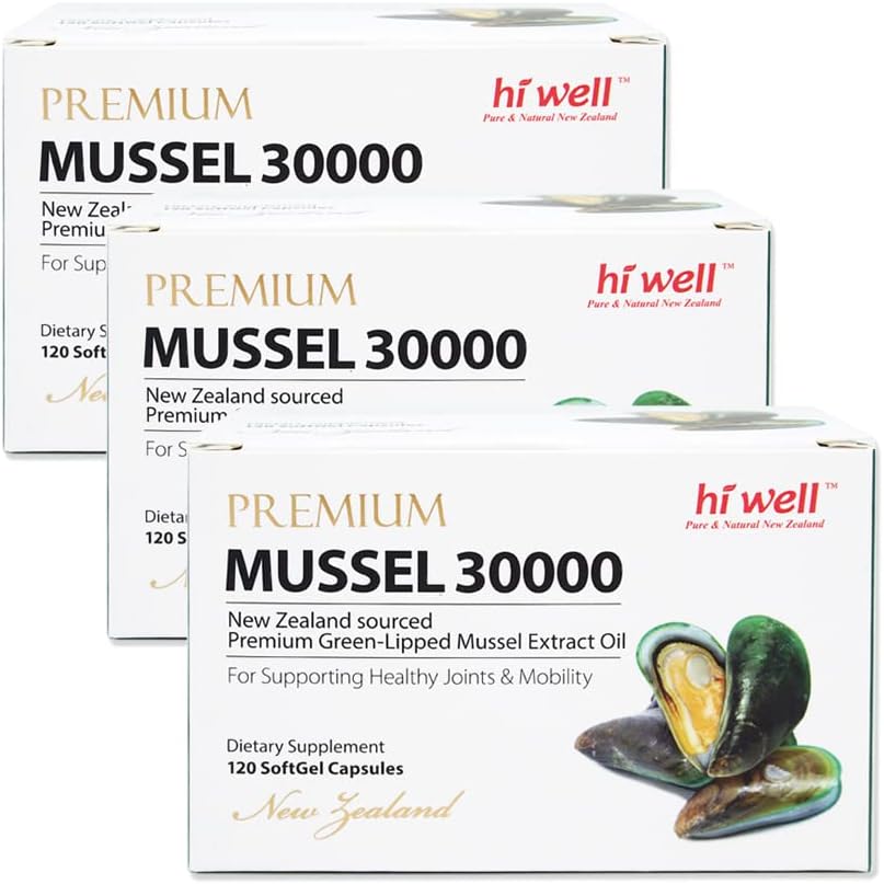 Hi Well Premium Mussel 30000 Softgel Capsules - Pack of 3 | Pure & Natural New Zealand Omega-3 Supplement