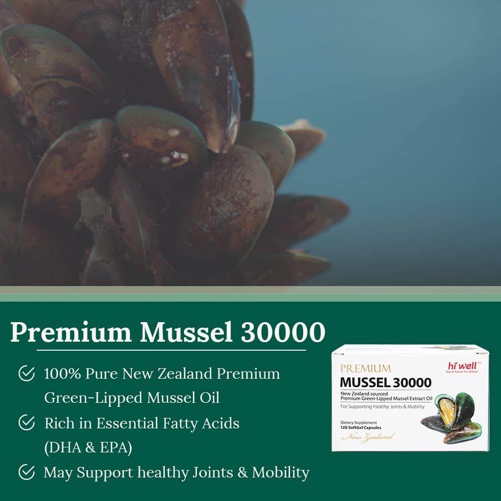 Hi Well Premium Mussel 30000 Softgel Capsules - Pack of 3 | Pure & Natural New Zealand Omega-3 Supplement