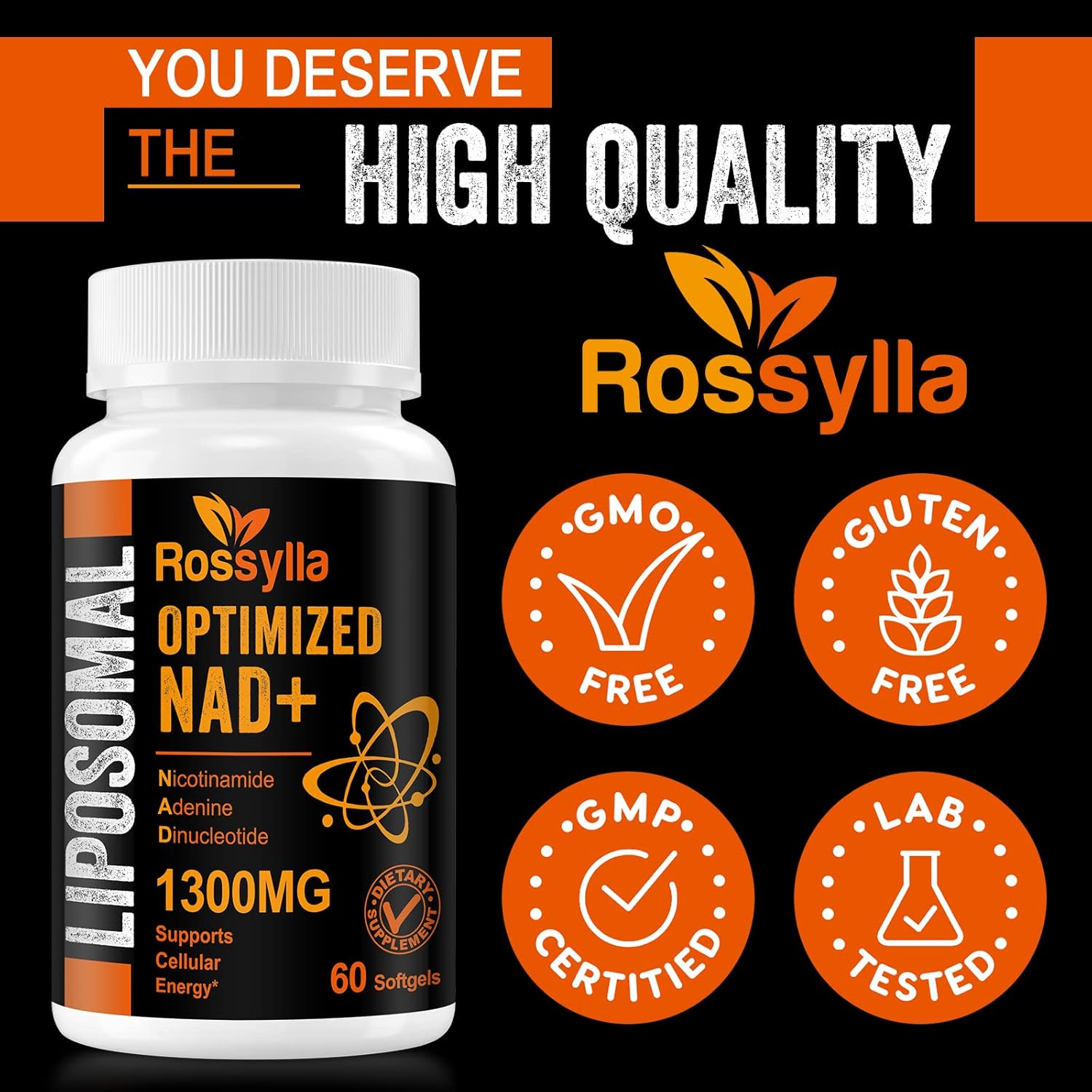 High Absorption 1300 MG Liposomal NAD+ Supplement for Aging Defense & Cellular Energy - 60 Count