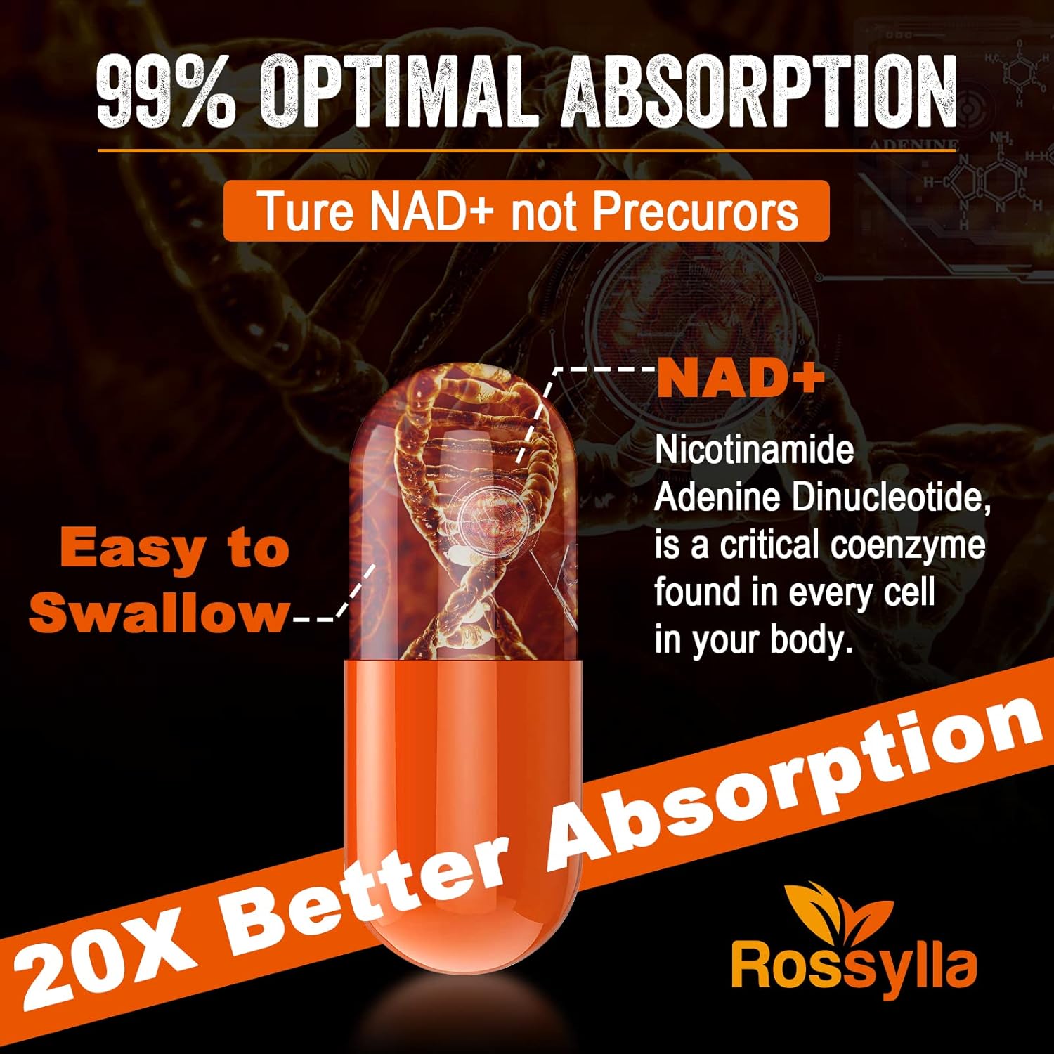 High Absorption 1300 MG Liposomal NAD+ Supplement for Aging Defense & Cellular Energy - 60 Count