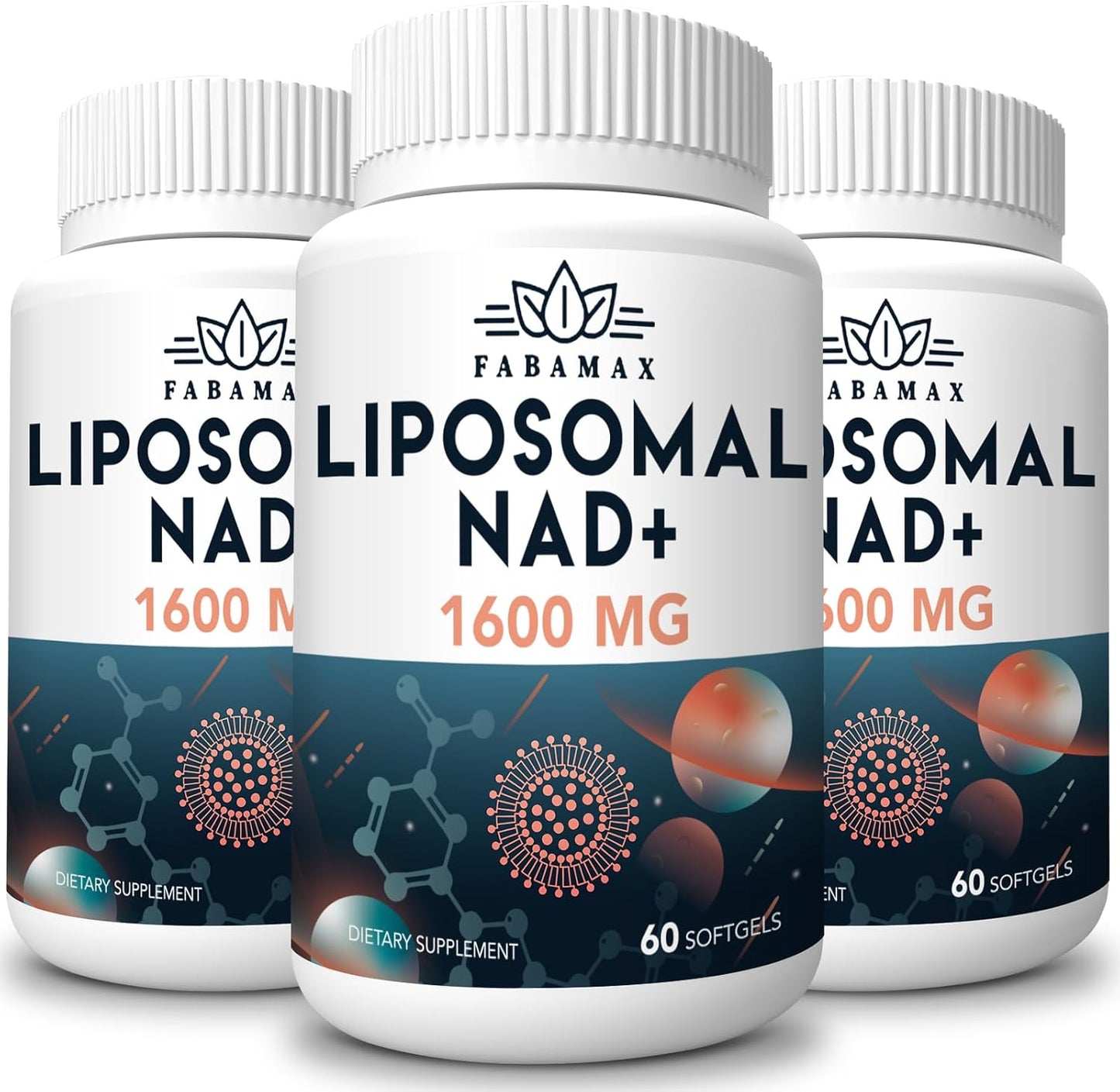 High Absorption 1600mg Liposomal NAD+ Supplement for Anti-Aging & Energy Support - 98% Pure NAD+ Alternative to NR or NADH - 180 Softgels