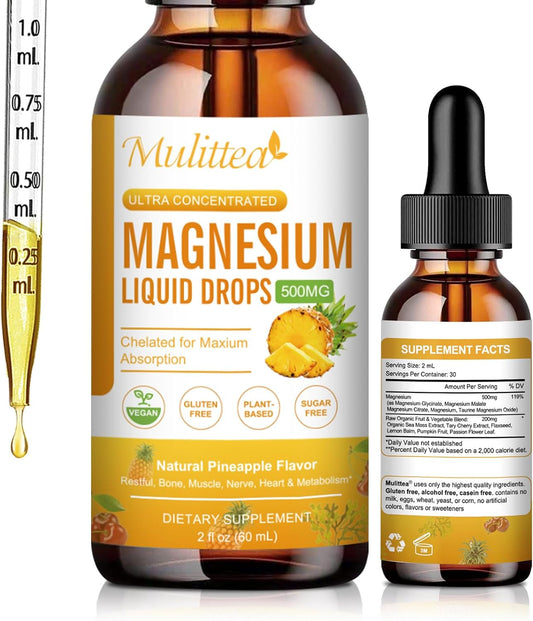 High Absorption 5-in-1 Magnesium Complex Liquid Drops for Bone, Muscles, Nerves & Energy - Vegan, Sugar Free - 2 Fl.oz