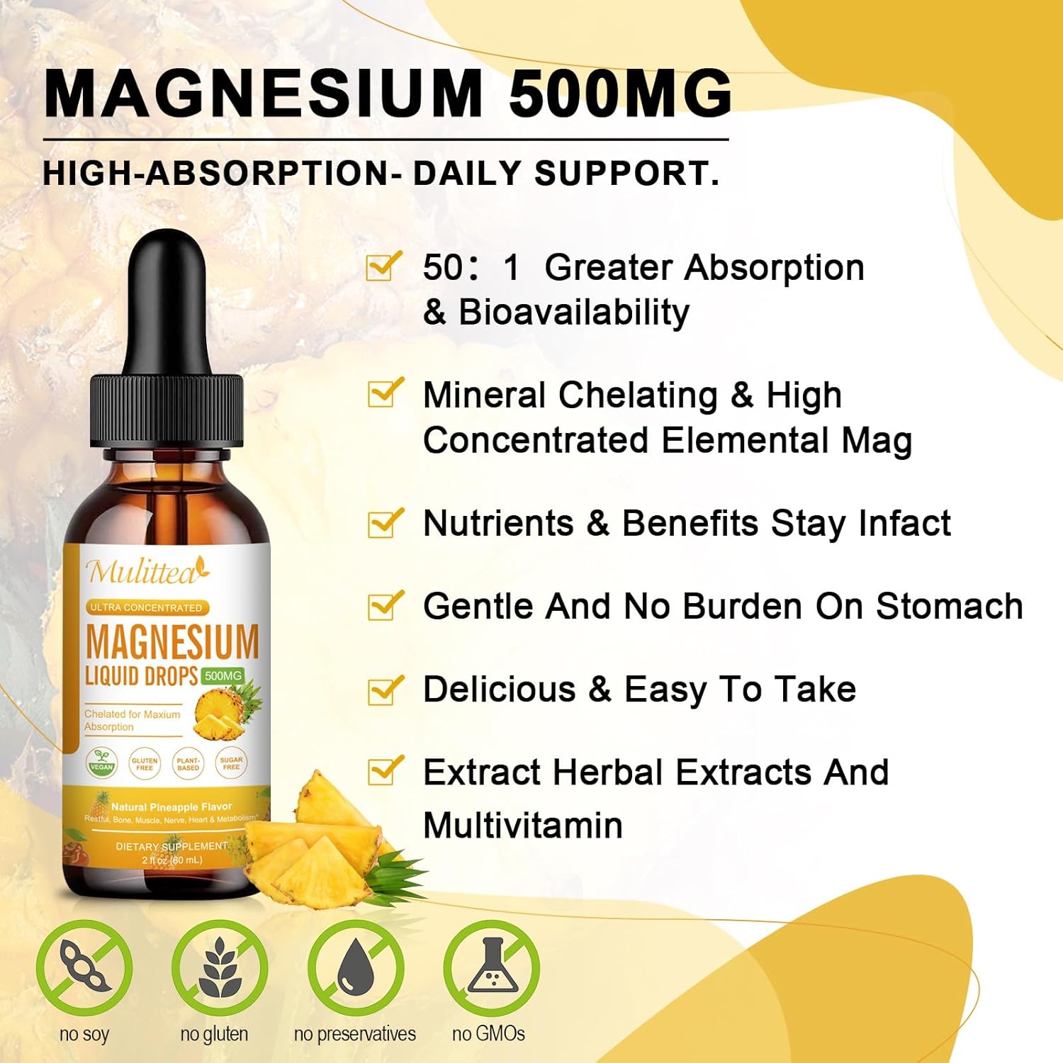 High Absorption 5-in-1 Magnesium Complex Liquid Drops for Bone, Muscles, Nerves & Energy - Vegan, Sugar Free - 2 Fl.oz