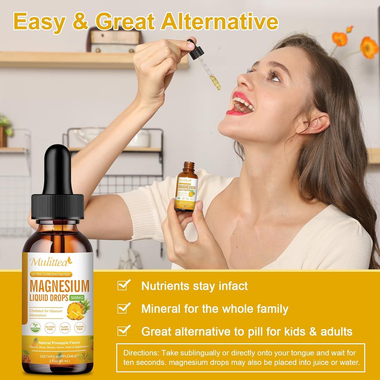 High Absorption 5-in-1 Magnesium Complex Liquid Drops for Bone, Muscles, Nerves & Energy - Vegan, Sugar Free - 2 Fl.oz