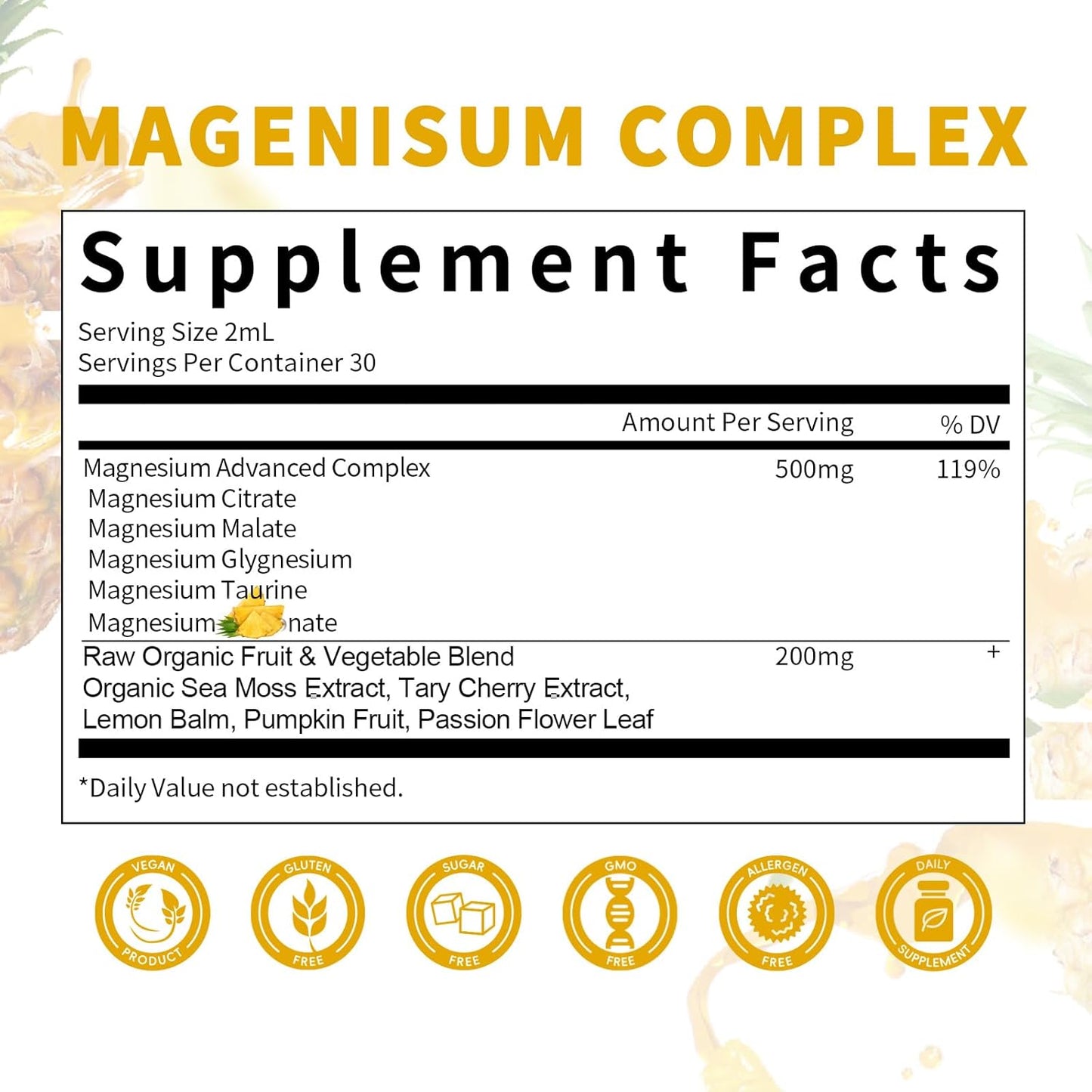 High Absorption 5-in-1 Magnesium Complex Liquid Drops for Bone, Muscles, Nerves & Energy - Vegan, Sugar Free - 2 Fl.oz