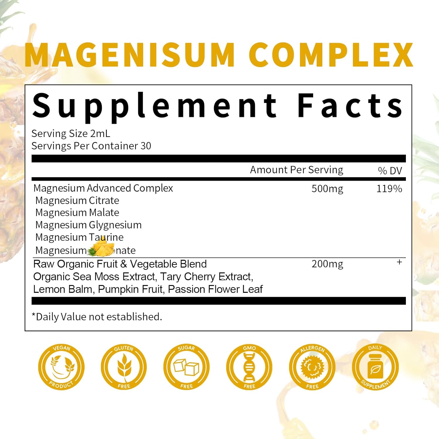 High Absorption 5-in-1 Magnesium Complex Liquid Drops for Bone, Muscles, Nerves & Energy - Vegan, Sugar Free - 2 Fl.oz