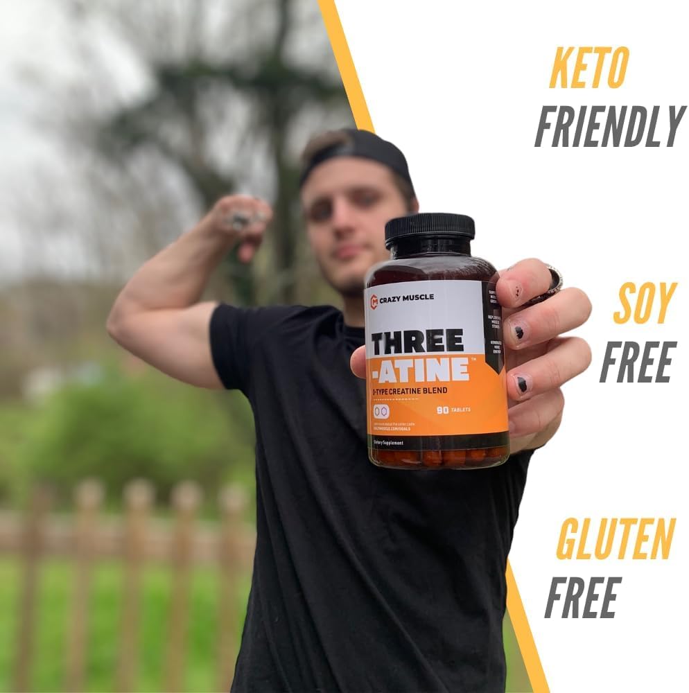 High Absorption 5g 3X Pure Creatine Monohydrate Pills for Lean Muscle Growth - 90 Tablets