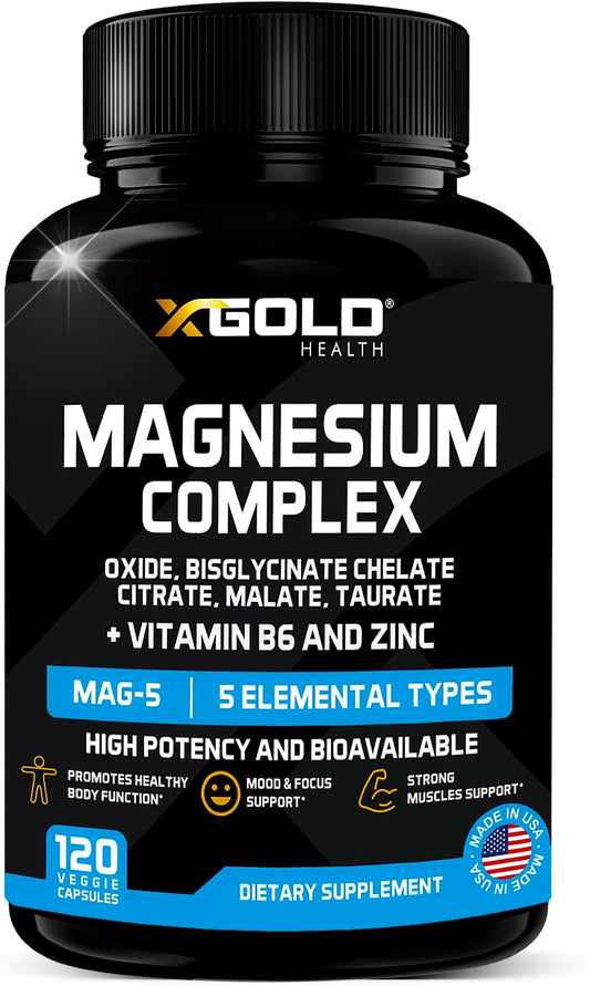 High Absorption 7-in-1 Magnesium Supplement 500mg with Vitamin B6 and Zinc for Bones, Muscles, and Energy - Vegan and Non-GMO - 120 Capsules