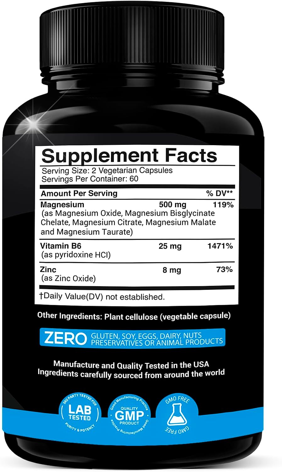 High Absorption 7-in-1 Magnesium Supplement 500mg with Vitamin B6 and Zinc for Bones, Muscles, and Energy - Vegan and Non-GMO - 120 Capsules