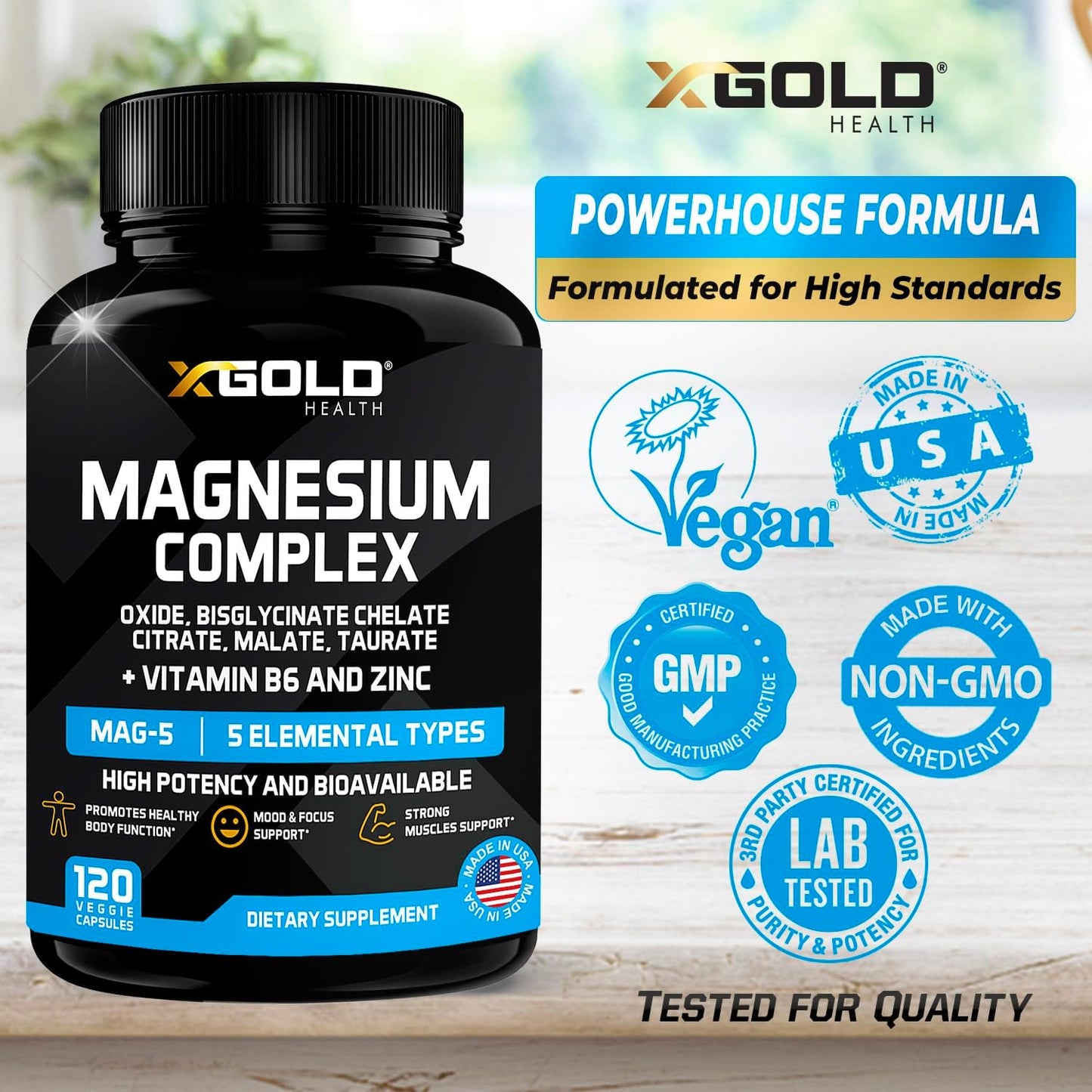 High Absorption 7-in-1 Magnesium Supplement 500mg with Vitamin B6 and Zinc for Bones, Muscles, and Energy - Vegan and Non-GMO - 120 Capsules