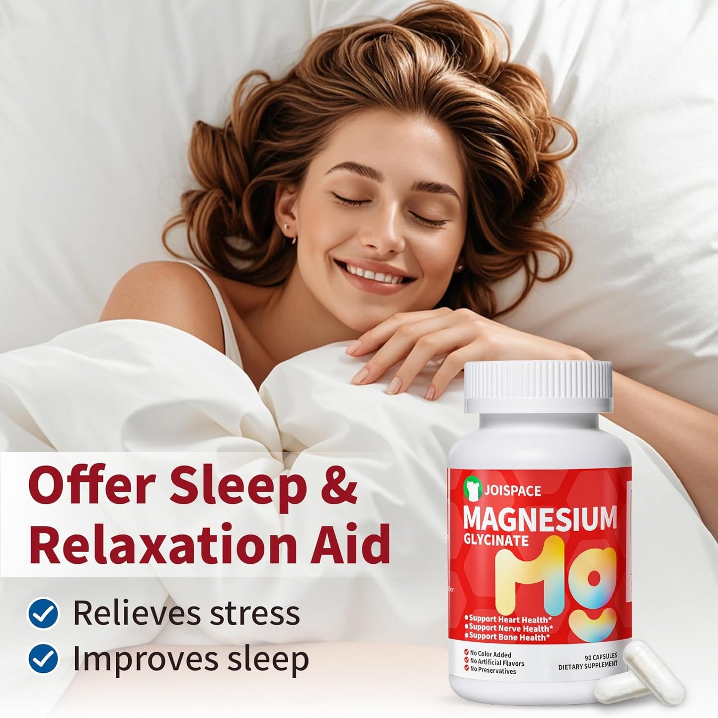 High Absorption 750mg Magnesium Glycinate Supplement with 120mg Magnesium - Supports Heart, Nerves, Muscles, Bone Health - Relieves Stress, Improves Sleep - 90 Capsules