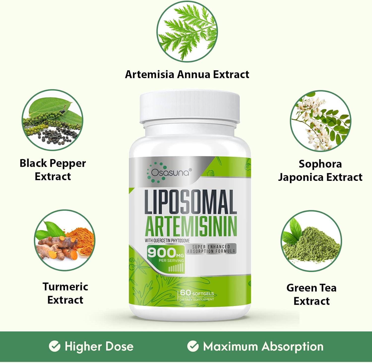 High Absorption 900mg Liposomal Artemisinin Softgels with Sweet Wormwood Extract - 60 Count, 2 Month Supply