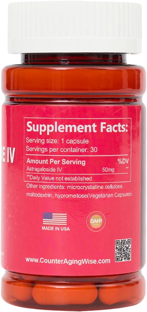 High Absorption Astragaloside IV Capsules for Immune Support & Anti-Aging - 50mg, 30 Enteric-Coated Capsules