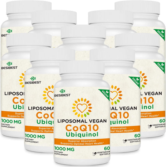 High Absorption Besibest 1000mg Liposomal CoQ10 Ubiquinol Softgels - 600 Vegan Capsules for Heart Health & Energy Boost