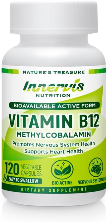 High Absorption BioActive B12 Methylcobalamin 1000mcg - Supports Energy, Nerve & Heart Health - 120 Vegan Capsules - Non-GMO USA
