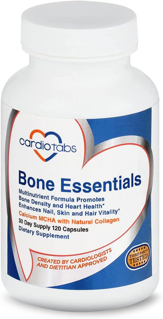 High Absorption Bone & Heart Health Supplement with MCHA, Collagen, Vitamins & Minerals, 120 Capsules