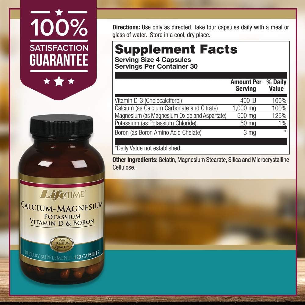 High Absorption Bone & Muscle Support Supplement with Calcium, Magnesium, Potassium, Vitamin D, and Boron - 120 Capsules