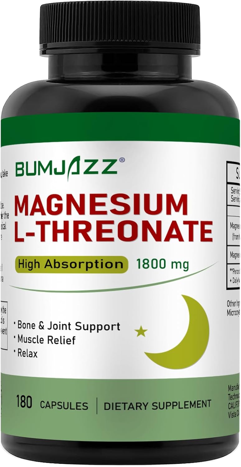 High Absorption Bumjazz Magnesium L-Threonate Capsules for Rest and Cognitive Function Support - 1,800mg - 180 Count