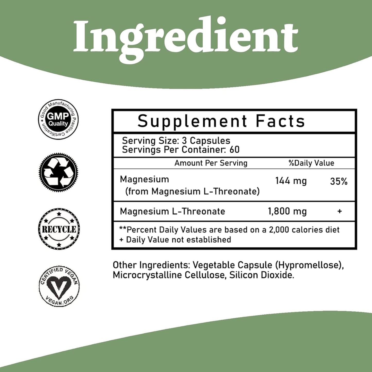 High Absorption Bumjazz Magnesium L-Threonate Capsules for Rest and Cognitive Function Support - 1,800mg - 180 Count