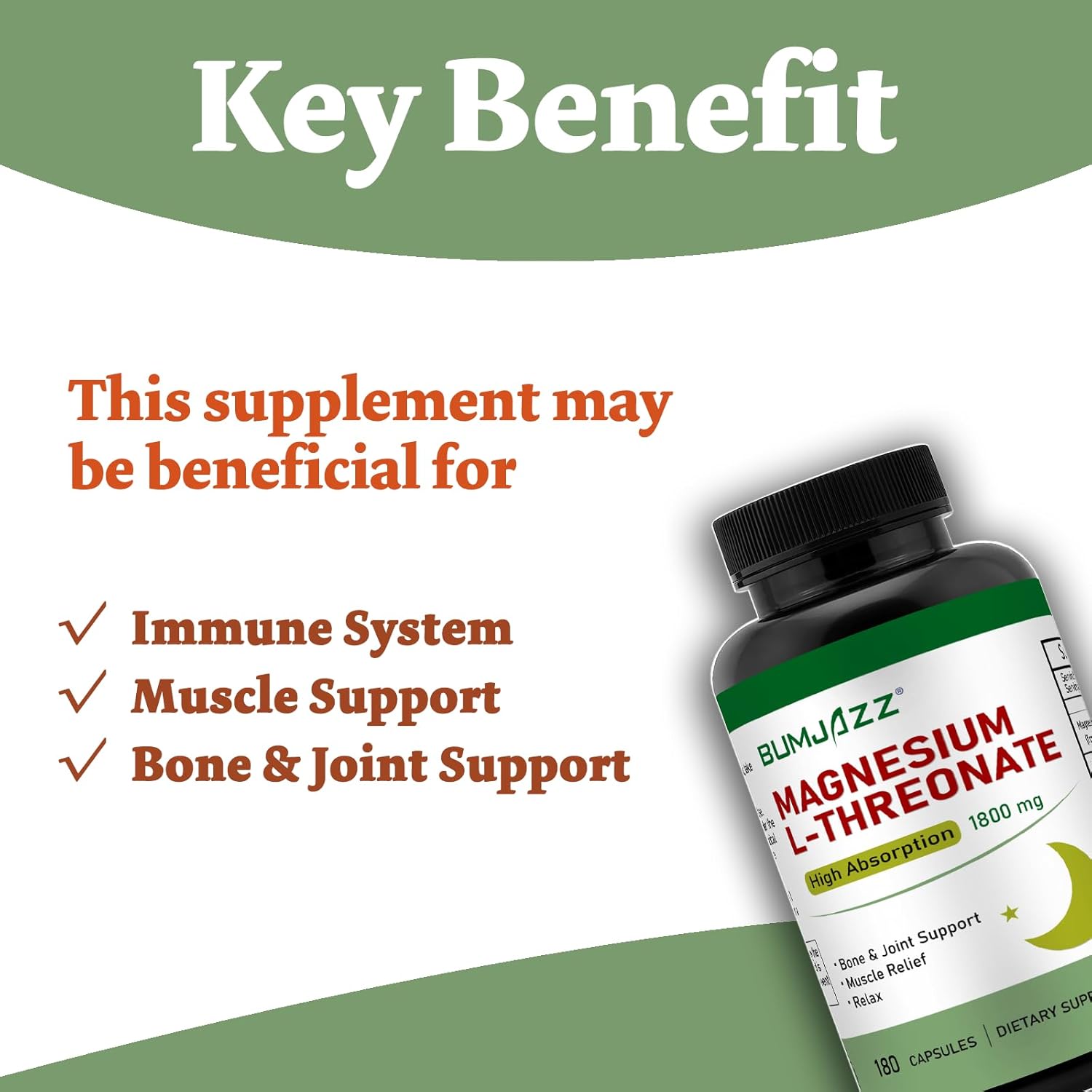 High Absorption Bumjazz Magnesium L-Threonate Capsules for Rest and Cognitive Function Support - 1,800mg - 180 Count