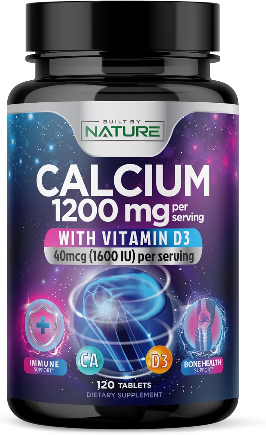 High Absorption Calcium 1200mg with Vitamin D3 for Strong Bones - Advanced Bone Health Supplement, Slow Release with 1600 IU D3, Easy to Swallow, 120 Tablets