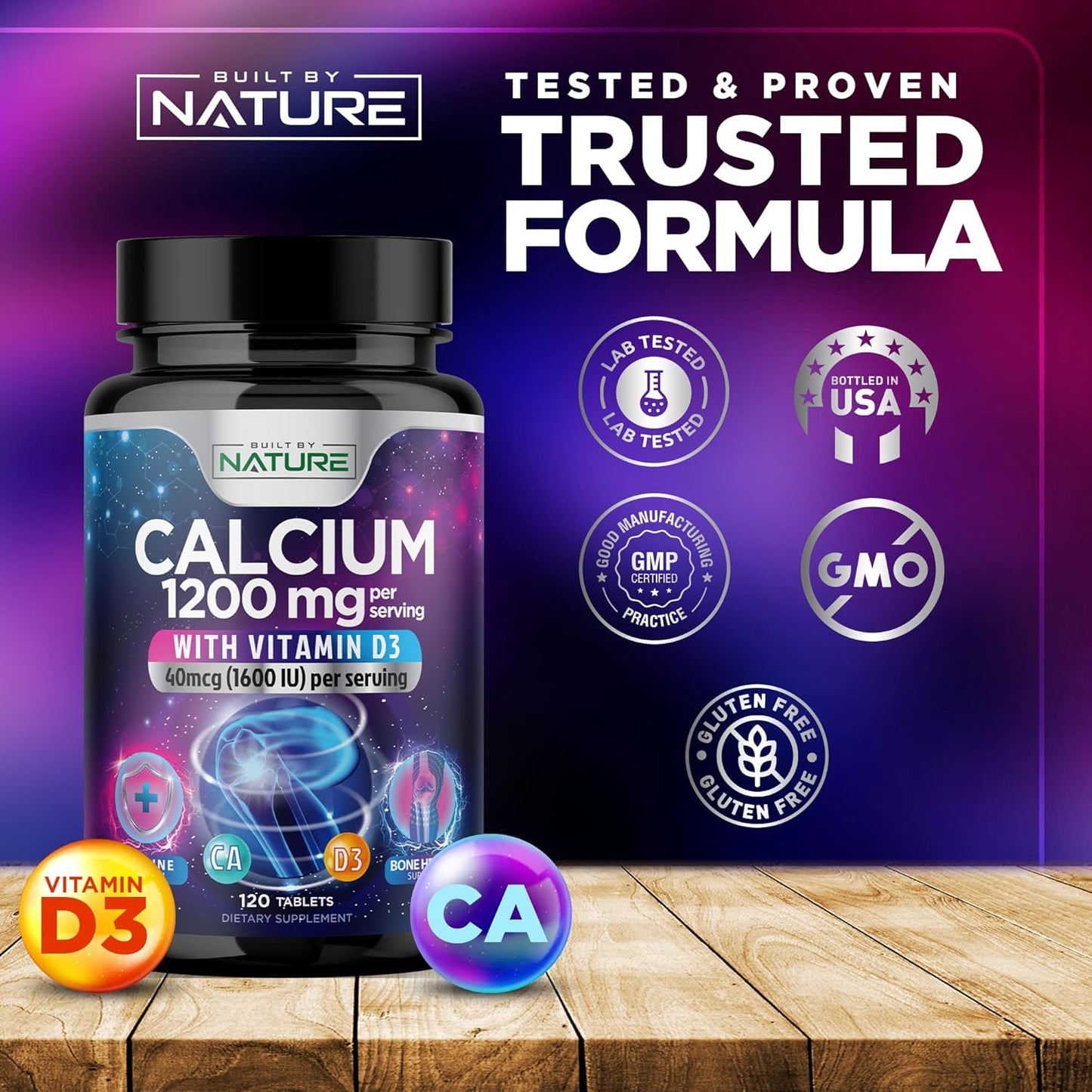 High Absorption Calcium 1200mg with Vitamin D3 for Strong Bones - Advanced Bone Health Supplement, Slow Release with 1600 IU D3, Easy to Swallow, 120 Tablets