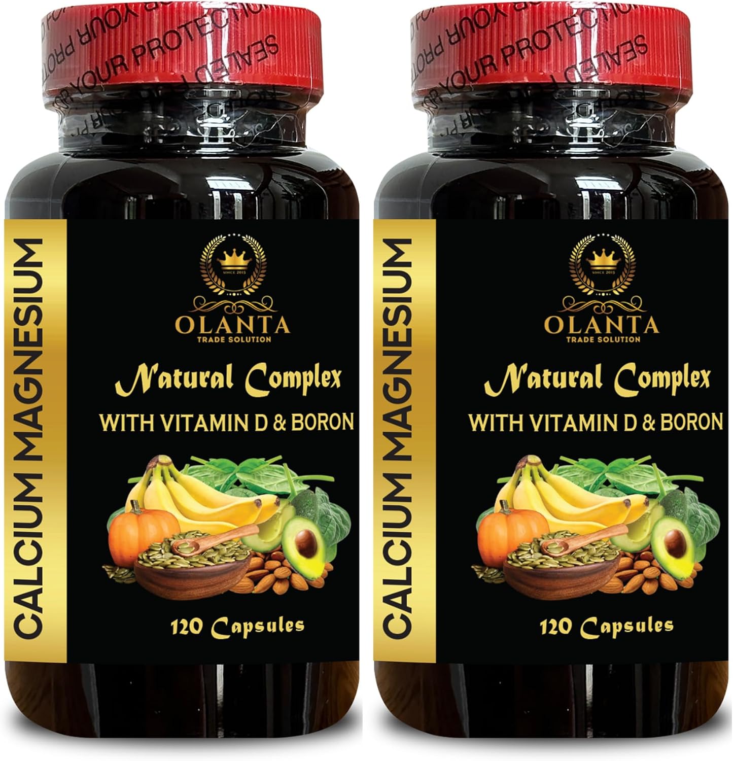 High Absorption Calcium Magnesium Supplement for Muscle & Nervous System Support - 2 Bottles 240 Capsules - Calcium Citrate for Women & Men by OLANTA TRADE SOLUTION