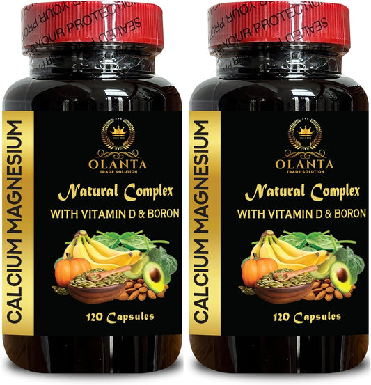 High Absorption Calcium Magnesium Supplement for Muscle & Nervous System Support - 2 Bottles 240 Capsules - Calcium Citrate for Women & Men by OLANTA TRADE SOLUTION