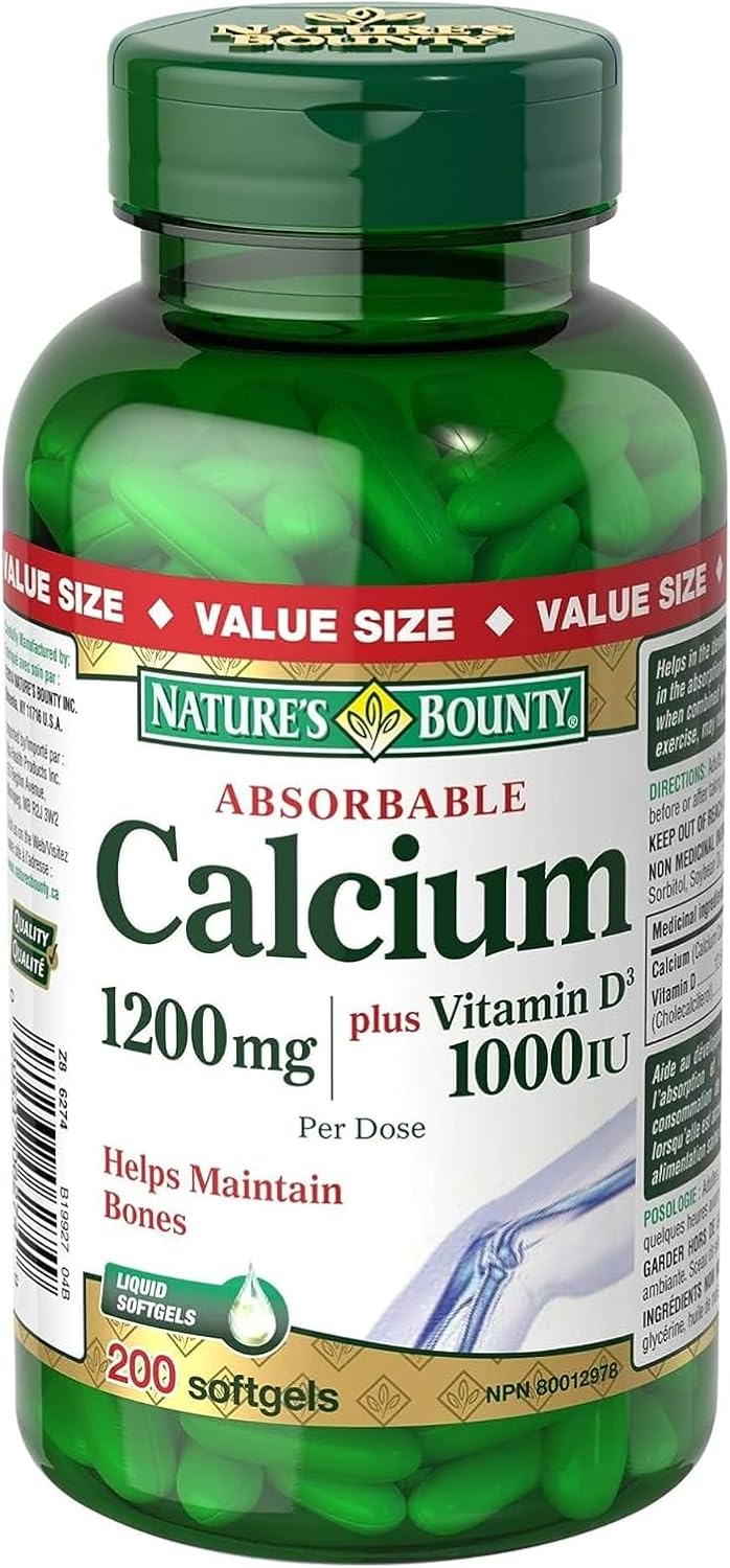 High Absorption Calcium with Vitamin D3 200 Count - 1200mg Calcium, 1000IU Vitamin D3