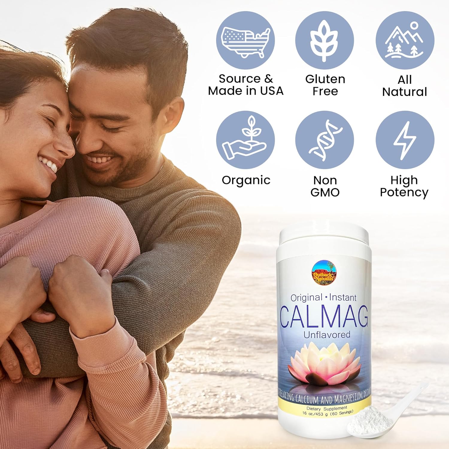 High Absorption CalMag Calcium and Magnesium Citrate Powder Supplement for Stress Relief, Sleep, and Bone Strength - Unflavored Mineral Drink - 16.5 oz