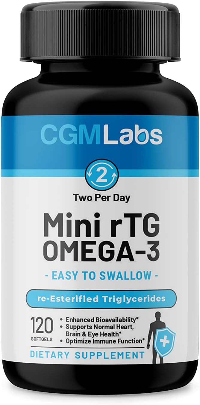 High Absorption CGMLABS rTG Omega 3 Fish Oil Supplement - Burpless, Fast-Acting Anchovy Oil with 960mg EPA & DHA (as rTG) - 120 Softgels