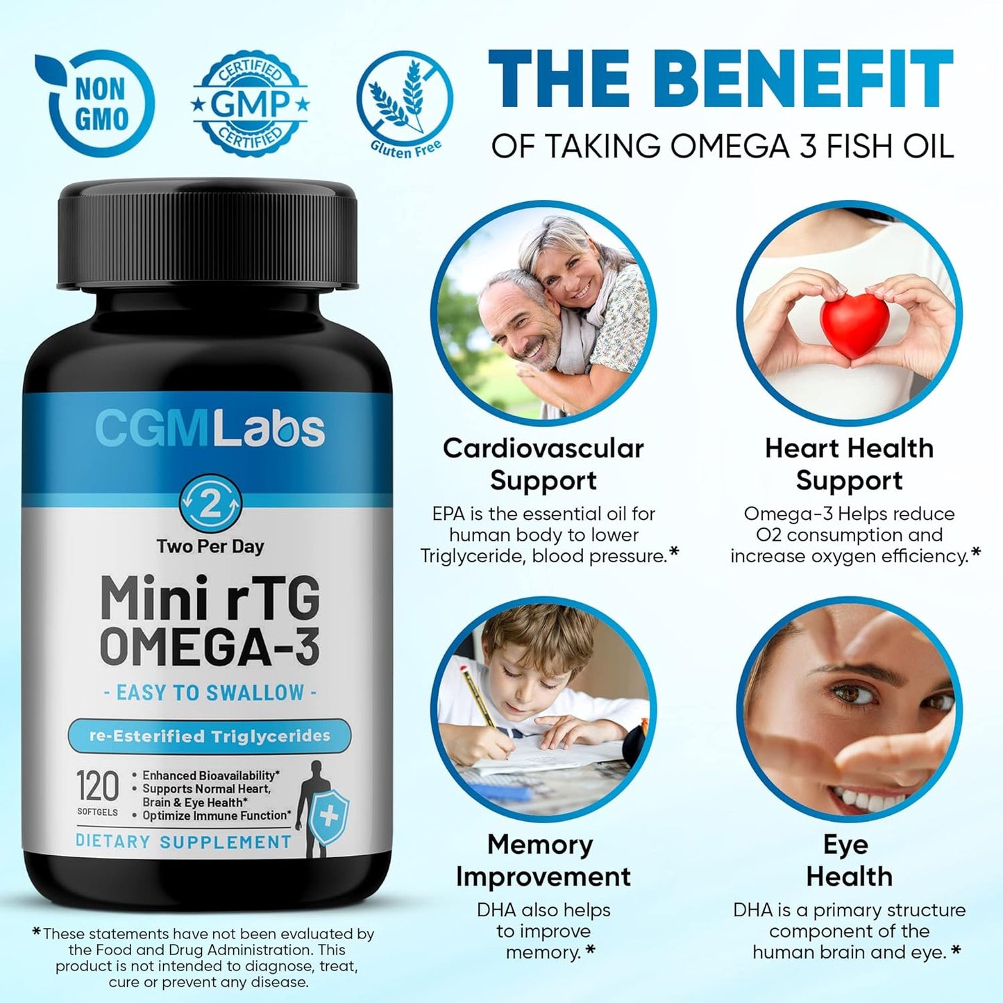 High Absorption CGMLABS rTG Omega 3 Fish Oil Supplement - Burpless, Fast-Acting Anchovy Oil with 960mg EPA & DHA (as rTG) - 120 Softgels