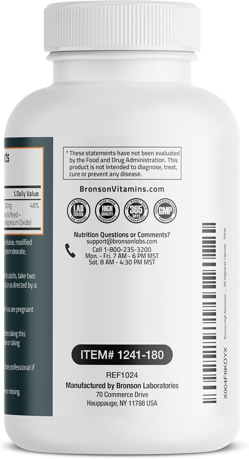 High Absorption Chelated Magnesium Glycinate 200mg Veg Caps - Non-GMO, Gentle On Stomach (180 ct)