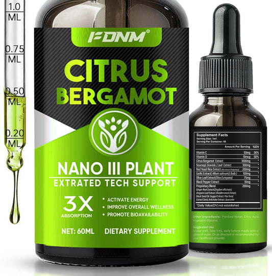 High Absorption Citrus Bergamot Liquid Drops 1000mg Supplement for Metabolic Health & Increased Circulation