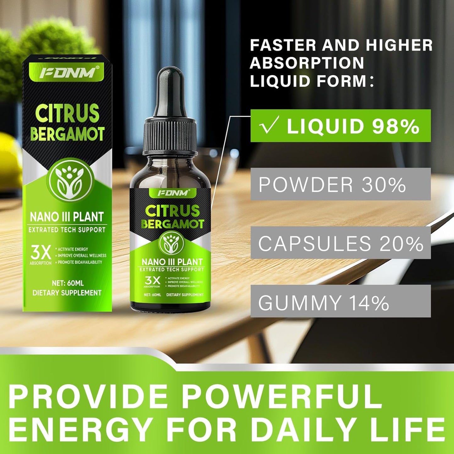 High Absorption Citrus Bergamot Liquid Drops 1000mg Supplement for Metabolic Health & Increased Circulation