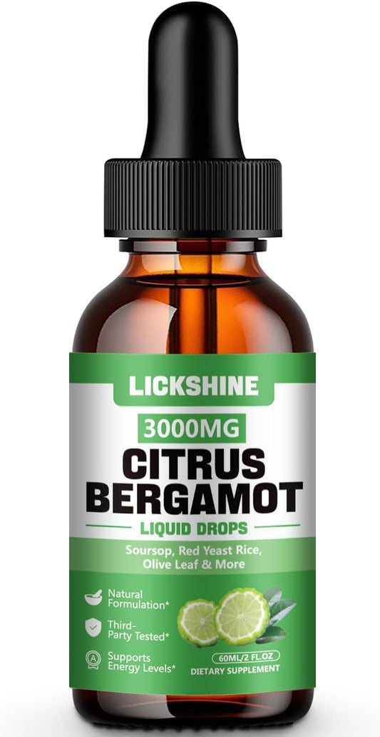 High Absorption Citrus Bergamot Liquid Drops 3000mg - Cholesterol Lowering Supplement for Immune Support, Anti-Aging - Soursop Bitters Liquid, 2 Fl Oz