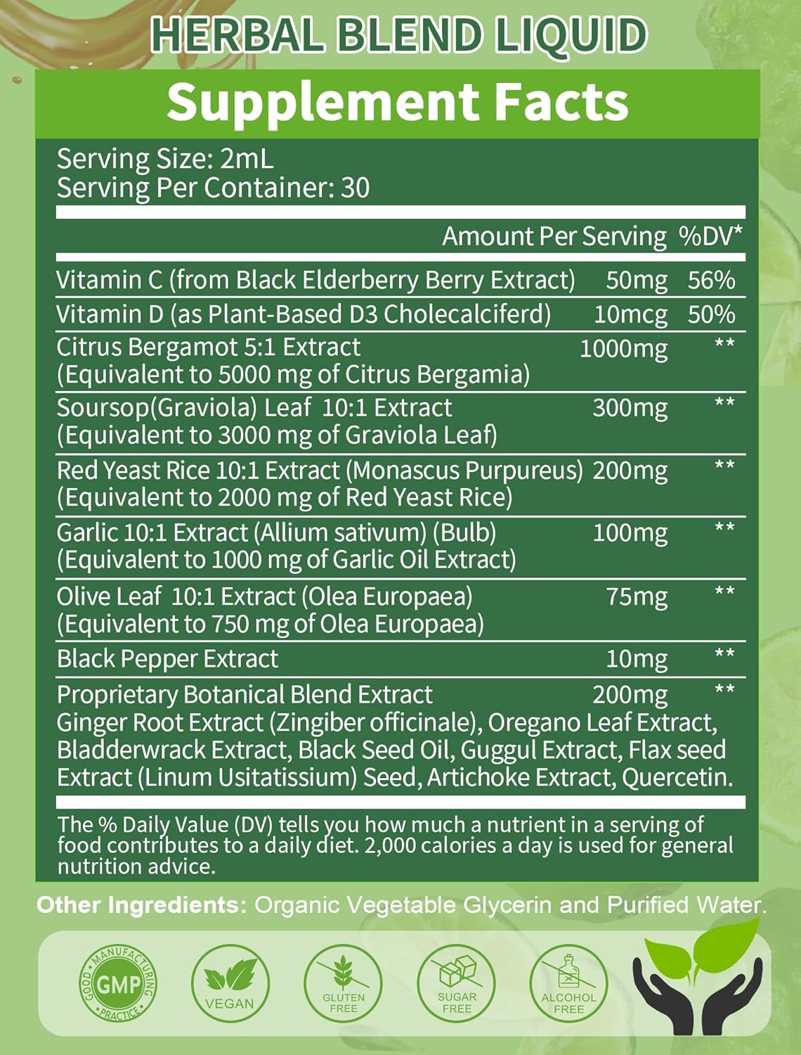 High Absorption Citrus Bergamot Liquid Drops with Soursop, Red Yeast Rice, Garlic, and Olive Leaf - 1000mg Natural Supplement for Overall Wellness - 2 Fl Oz Soursop Bitters Liquid